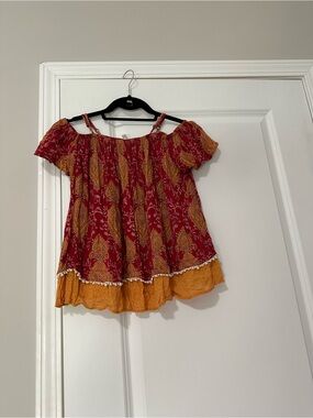 Xhilaration Red and Mustard Off-Shoulder Printed Dress